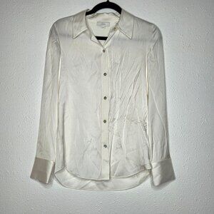 NWT Vince Women's Silk-Blend Slim Fit Classic Shirt - Off White